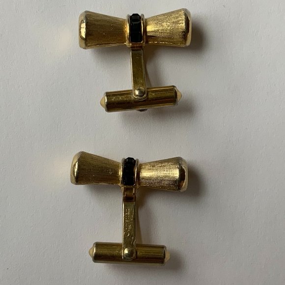 Vintage Christian Dior Signed Gold-Tone Black Cuff Links - Picture 1 of 3